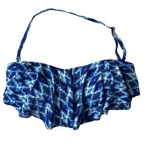 Jessica Simpson Womens Bikini Swim Top Blue Flouce Overlay Size Medium